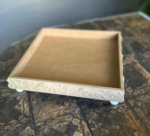 Wooden Tray with Applique (Small) - AS-1003